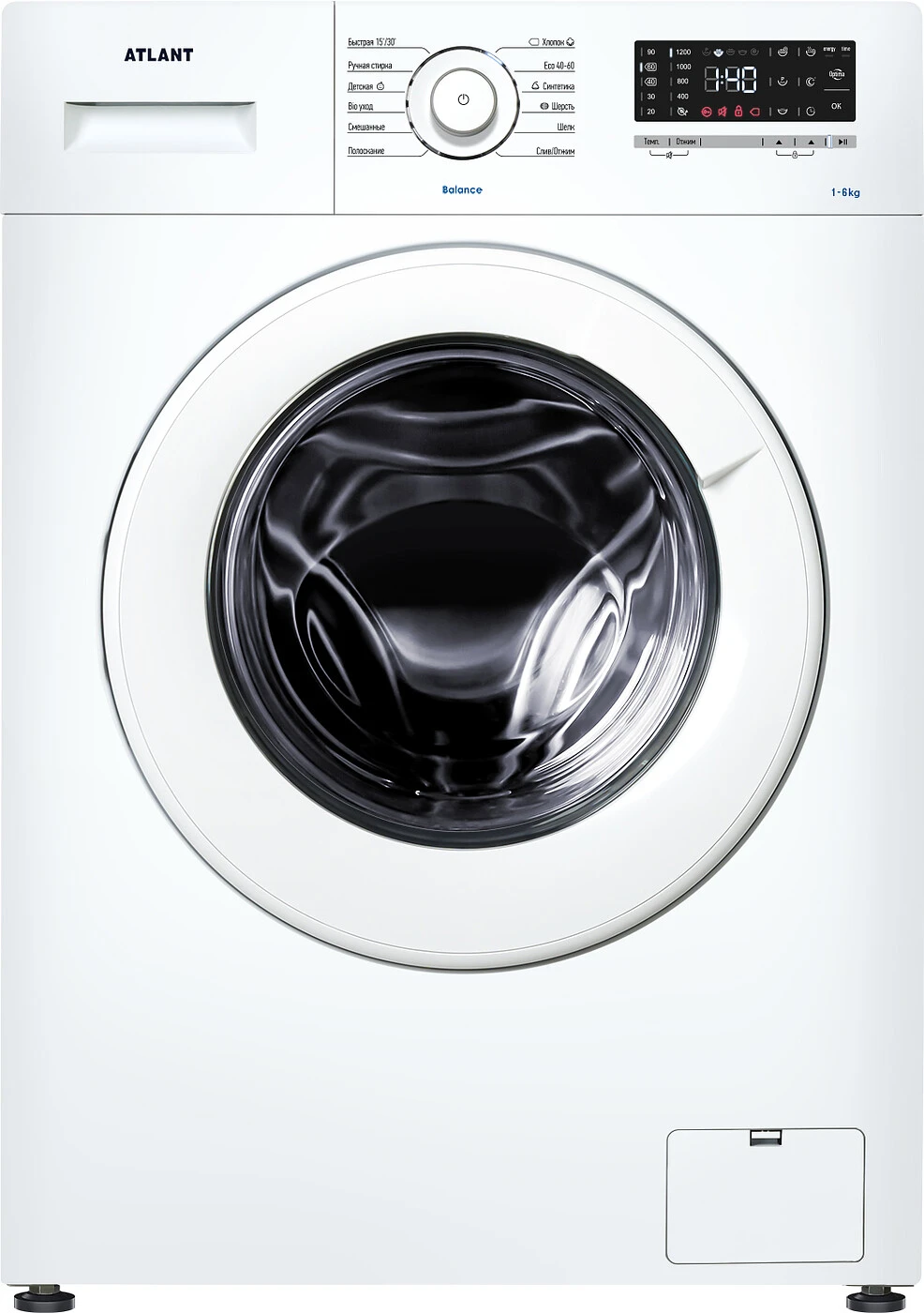 7559021886203343.jpg Узкая стиральная машина Атлант СМА 60У1218-T-00 автоматическая, загрузка до 6 кг, отжим 1200 об/мин, инверторный двигатель, класс A+++, 12 программ — изображение 1
